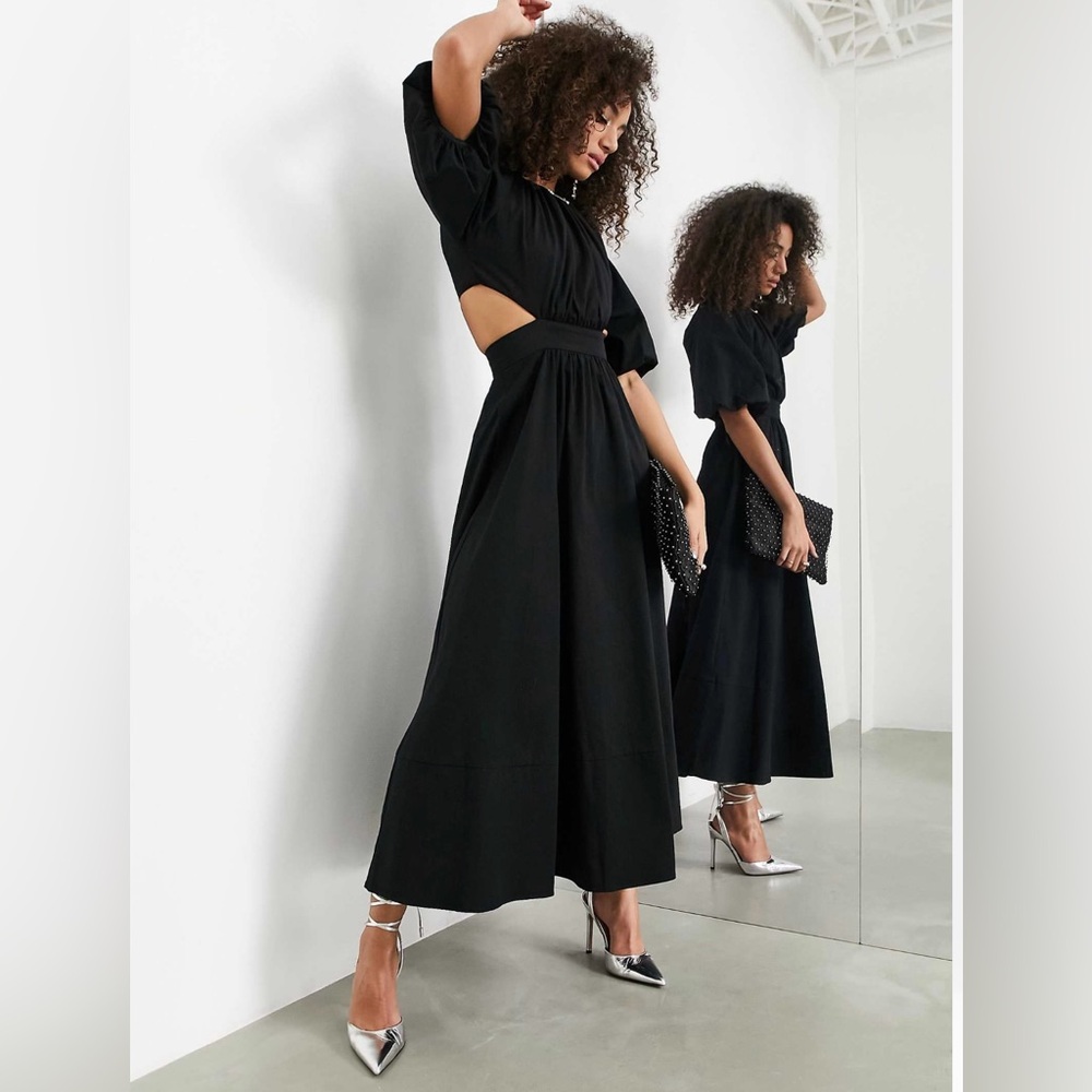 ASOS EDITION puff sleeve midi dress with cut out
back in black US 6 - Picture 3 of 8